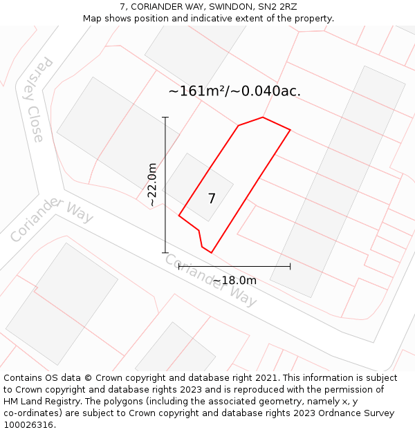 7, CORIANDER WAY, SWINDON, SN2 2RZ: Plot and title map