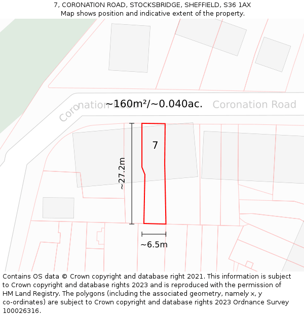 7, CORONATION ROAD, STOCKSBRIDGE, SHEFFIELD, S36 1AX: Plot and title map