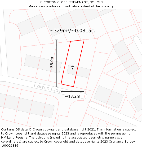 7, CORTON CLOSE, STEVENAGE, SG1 2LB: Plot and title map