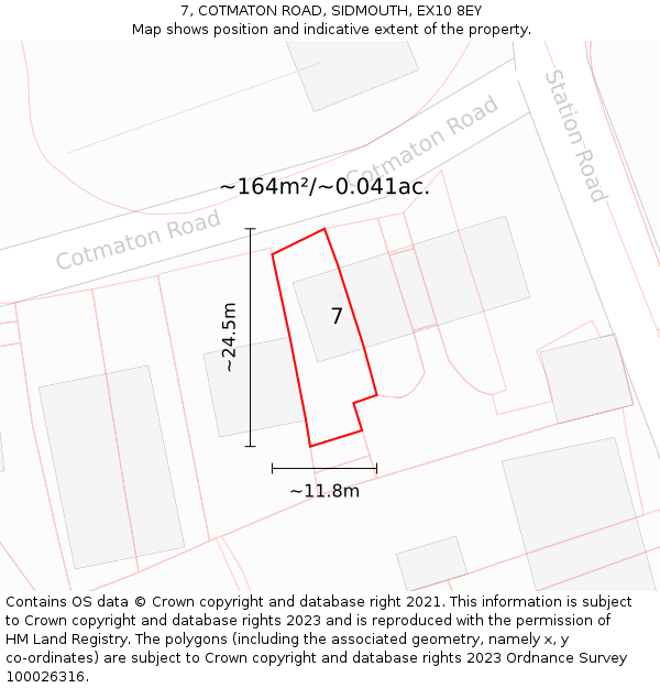 7, COTMATON ROAD, SIDMOUTH, EX10 8EY: Plot and title map