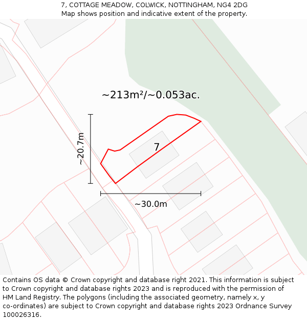7, COTTAGE MEADOW, COLWICK, NOTTINGHAM, NG4 2DG: Plot and title map