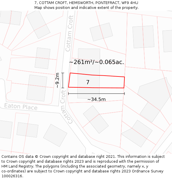 7, COTTAM CROFT, HEMSWORTH, PONTEFRACT, WF9 4HU: Plot and title map