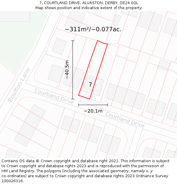 7, COURTLAND DRIVE, ALVASTON, DERBY, DE24 0GL: Plot and title map