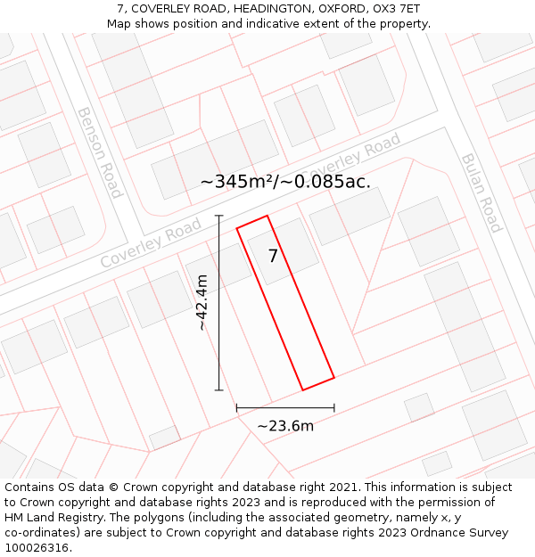 7, COVERLEY ROAD, HEADINGTON, OXFORD, OX3 7ET: Plot and title map