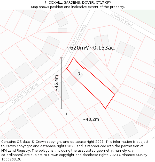 7, COXHILL GARDENS, DOVER, CT17 0PY: Plot and title map