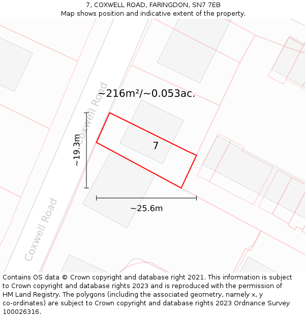 7, COXWELL ROAD, FARINGDON, SN7 7EB: Plot and title map