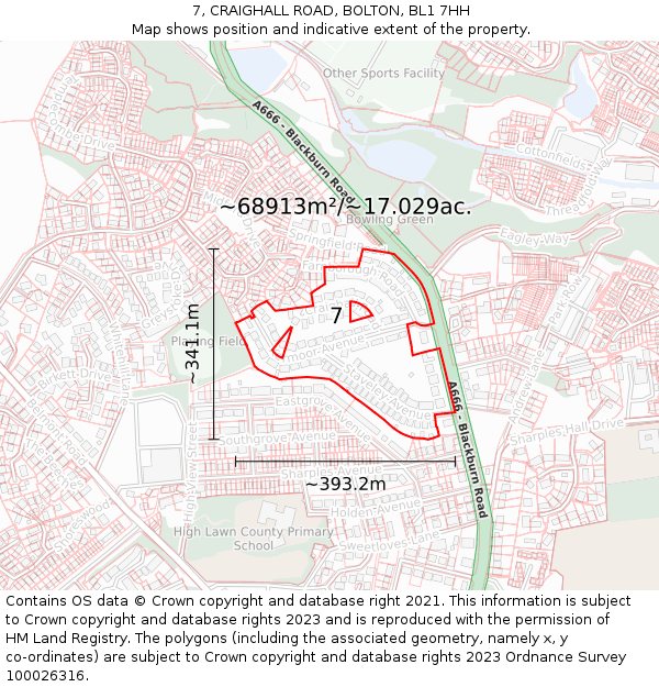 7, CRAIGHALL ROAD, BOLTON, BL1 7HH: Plot and title map