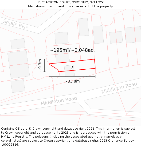 7, CRAMPTON COURT, OSWESTRY, SY11 2YP: Plot and title map