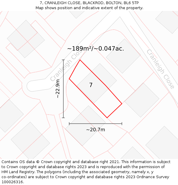 7, CRANLEIGH CLOSE, BLACKROD, BOLTON, BL6 5TP: Plot and title map