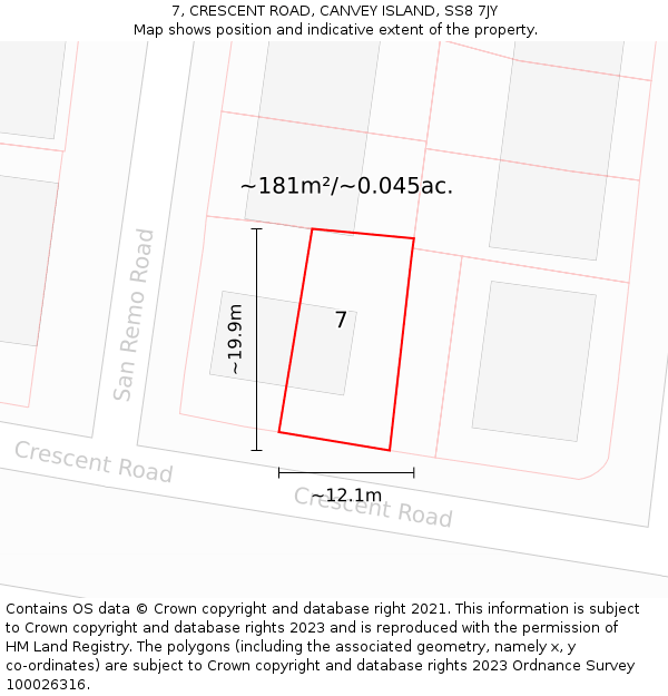 7, CRESCENT ROAD, CANVEY ISLAND, SS8 7JY: Plot and title map