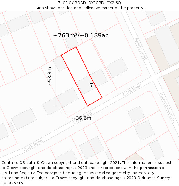 7, CRICK ROAD, OXFORD, OX2 6QJ: Plot and title map