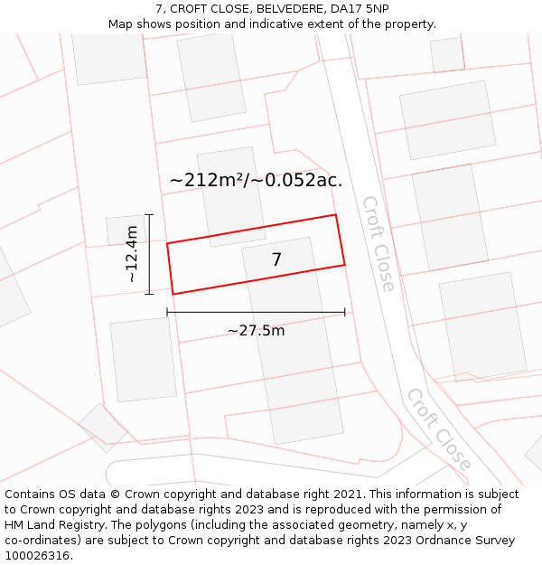 7, CROFT CLOSE, BELVEDERE, DA17 5NP: Plot and title map