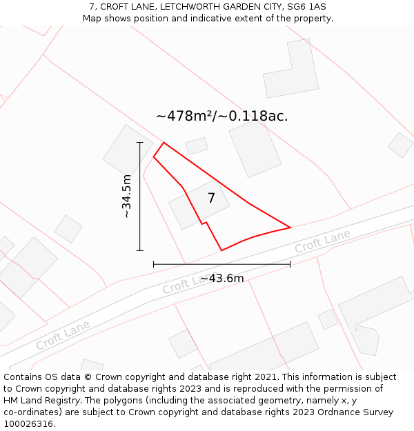 7, CROFT LANE, LETCHWORTH GARDEN CITY, SG6 1AS: Plot and title map