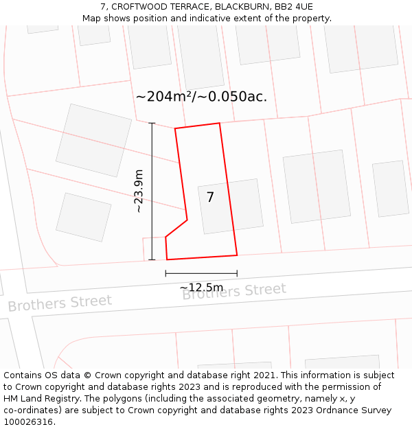 7, CROFTWOOD TERRACE, BLACKBURN, BB2 4UE: Plot and title map