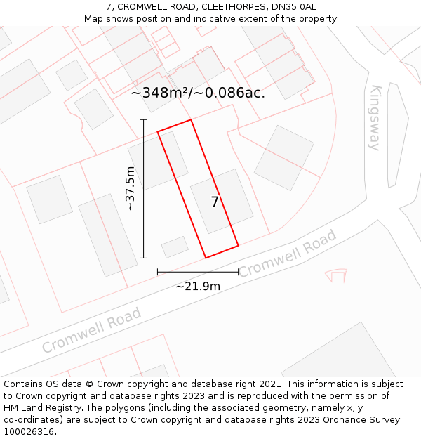 7, CROMWELL ROAD, CLEETHORPES, DN35 0AL: Plot and title map