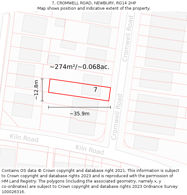 7, CROMWELL ROAD, NEWBURY, RG14 2HP: Plot and title map