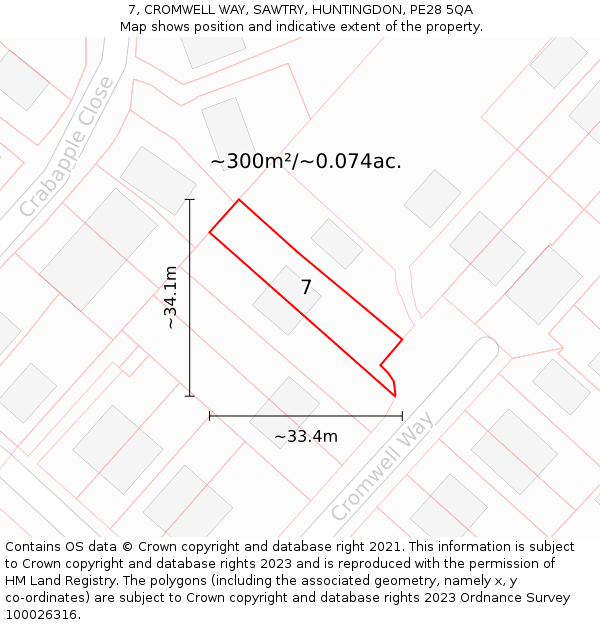 7, CROMWELL WAY, SAWTRY, HUNTINGDON, PE28 5QA: Plot and title map