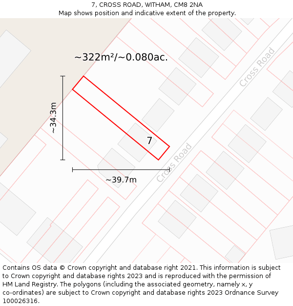 7, CROSS ROAD, WITHAM, CM8 2NA: Plot and title map