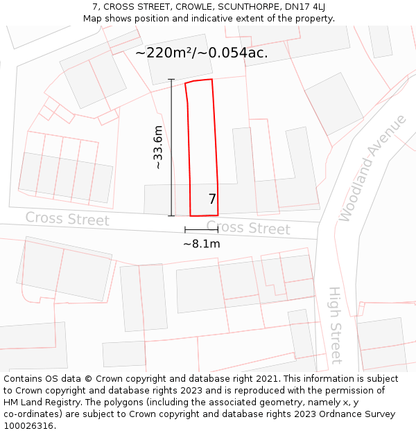 7, CROSS STREET, CROWLE, SCUNTHORPE, DN17 4LJ: Plot and title map