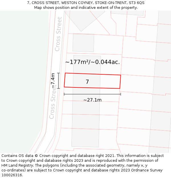 7, CROSS STREET, WESTON COYNEY, STOKE-ON-TRENT, ST3 6QS: Plot and title map