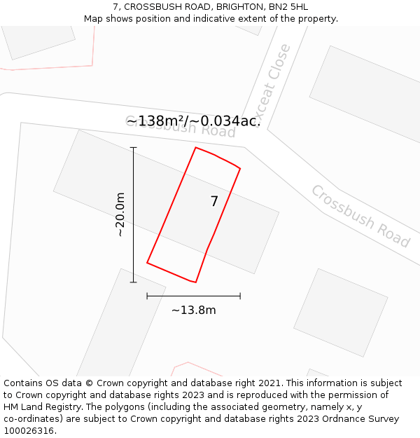 7, CROSSBUSH ROAD, BRIGHTON, BN2 5HL: Plot and title map