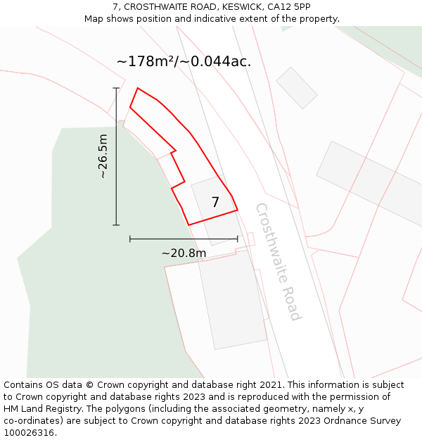 7, CROSTHWAITE ROAD, KESWICK, CA12 5PP: Plot and title map