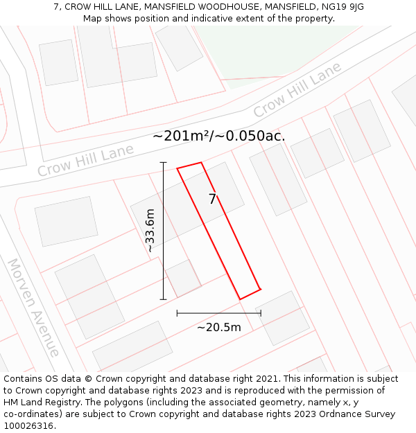 7, CROW HILL LANE, MANSFIELD WOODHOUSE, MANSFIELD, NG19 9JG: Plot and title map