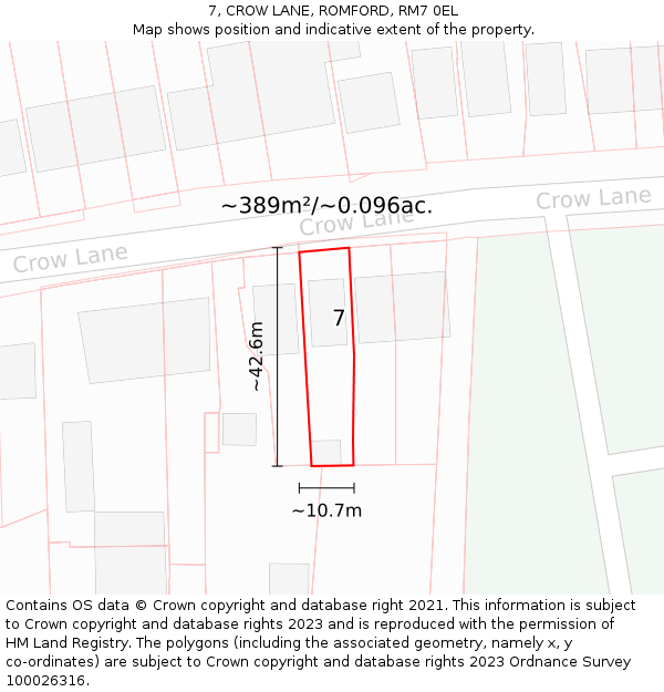 7, CROW LANE, ROMFORD, RM7 0EL: Plot and title map