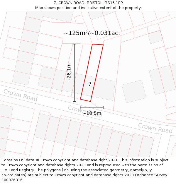 7, CROWN ROAD, BRISTOL, BS15 1PP: Plot and title map