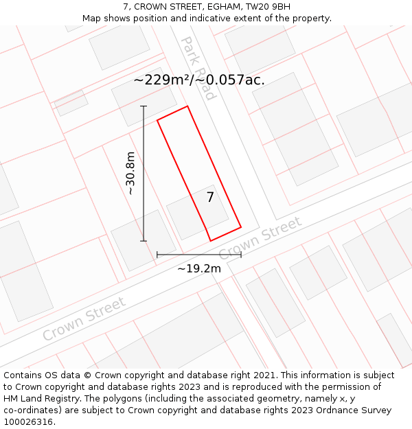 7, CROWN STREET, EGHAM, TW20 9BH: Plot and title map