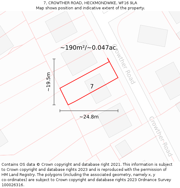 7, CROWTHER ROAD, HECKMONDWIKE, WF16 9LA: Plot and title map