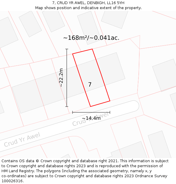 7, CRUD YR AWEL, DENBIGH, LL16 5YH: Plot and title map