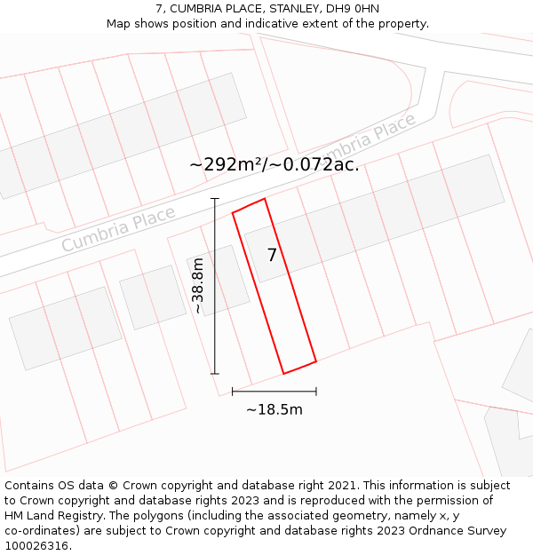 7, CUMBRIA PLACE, STANLEY, DH9 0HN: Plot and title map