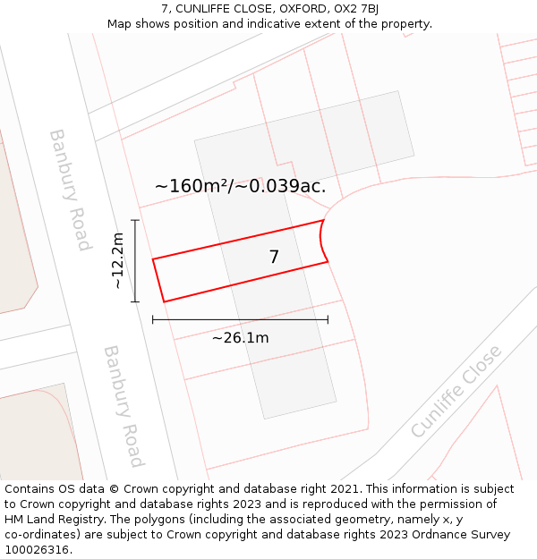 7, CUNLIFFE CLOSE, OXFORD, OX2 7BJ: Plot and title map