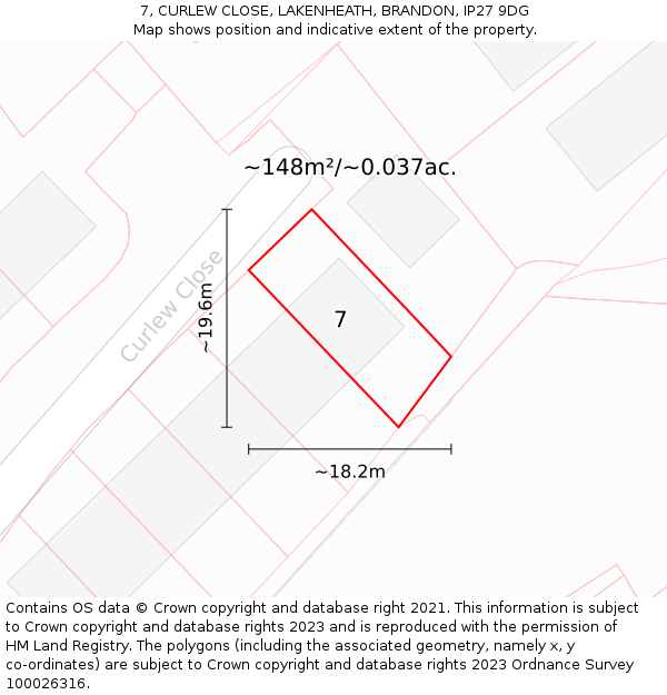 7, CURLEW CLOSE, LAKENHEATH, BRANDON, IP27 9DG: Plot and title map