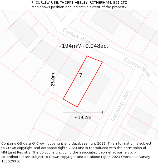 7, CURLEW RISE, THORPE HESLEY, ROTHERHAM, S61 2TZ: Plot and title map