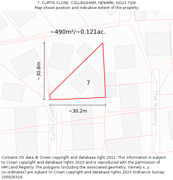 7, CURTIS CLOSE, COLLINGHAM, NEWARK, NG23 7QW: Plot and title map