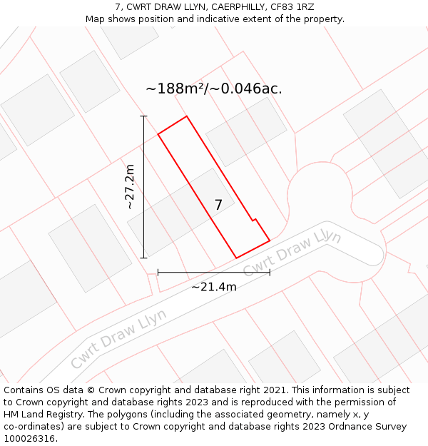 7, CWRT DRAW LLYN, CAERPHILLY, CF83 1RZ: Plot and title map