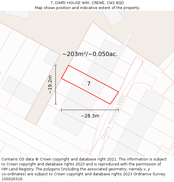 7, DAIRY HOUSE WAY, CREWE, CW2 8QD: Plot and title map