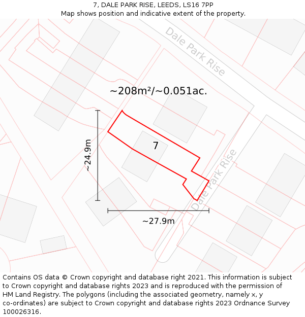 7, DALE PARK RISE, LEEDS, LS16 7PP: Plot and title map