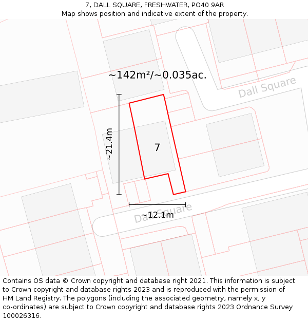 7, DALL SQUARE, FRESHWATER, PO40 9AR: Plot and title map