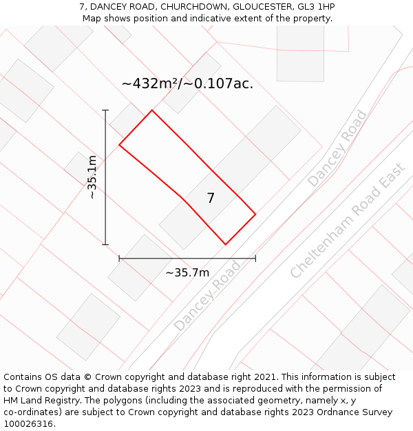 7, DANCEY ROAD, CHURCHDOWN, GLOUCESTER, GL3 1HP: Plot and title map