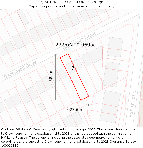 7, DANESWELL DRIVE, WIRRAL, CH46 1QD: Plot and title map