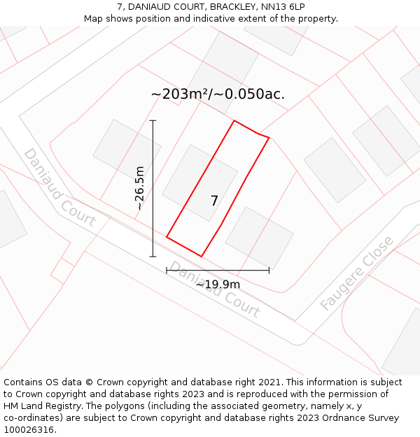 7, DANIAUD COURT, BRACKLEY, NN13 6LP: Plot and title map