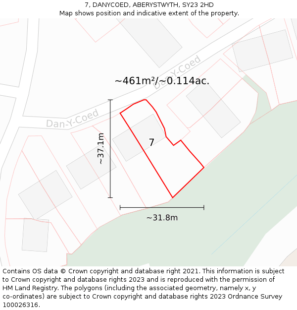 7, DANYCOED, ABERYSTWYTH, SY23 2HD: Plot and title map