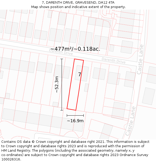 7, DARENTH DRIVE, GRAVESEND, DA12 4TA: Plot and title map