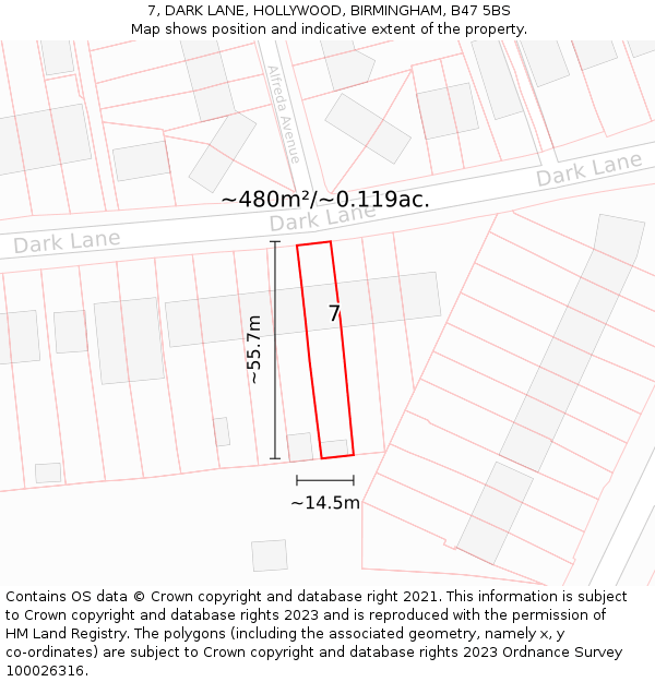 7, DARK LANE, HOLLYWOOD, BIRMINGHAM, B47 5BS: Plot and title map