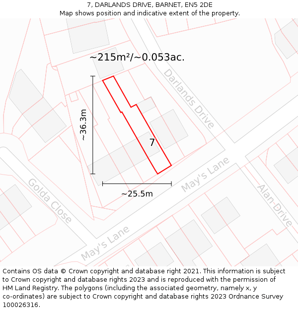 7, DARLANDS DRIVE, BARNET, EN5 2DE: Plot and title map