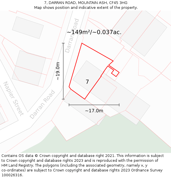 7, DARRAN ROAD, MOUNTAIN ASH, CF45 3HG: Plot and title map