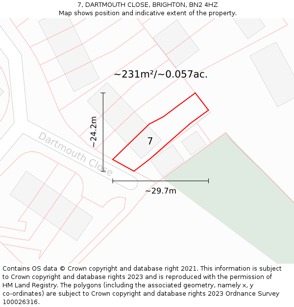 7, DARTMOUTH CLOSE, BRIGHTON, BN2 4HZ: Plot and title map